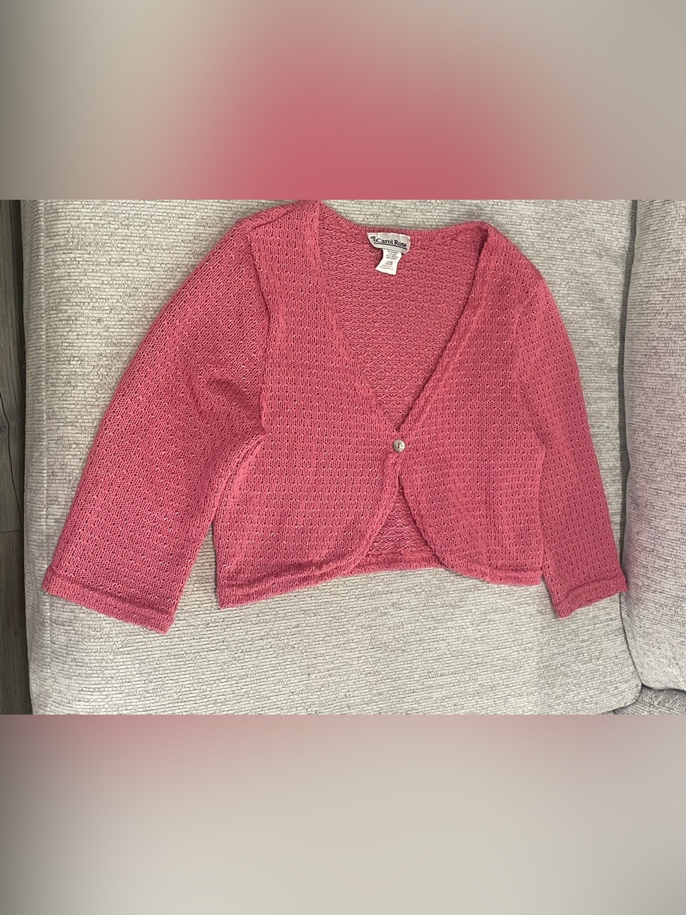 Carol Rose Rose Pink Open-Knit Cropped Cardigan